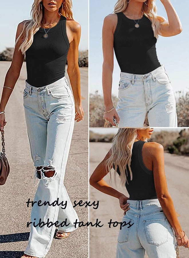 Samefar Women's Summer Slim Sleeveless Blouses Tops Racerback Casual Basic Ribbed Ruched Tank Tops Vest Black XS - Image 4